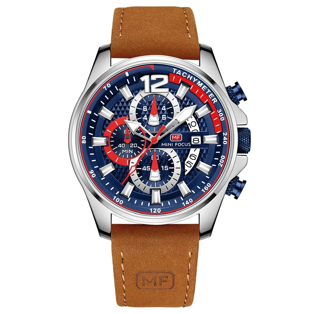 MINI FOCUS MF0350G MF 0350 Fashion Men`s Wristwatches Quartz Clock Leather Strap Waterproof Luminous Hands Watches for Men Reloj Good Vibrations