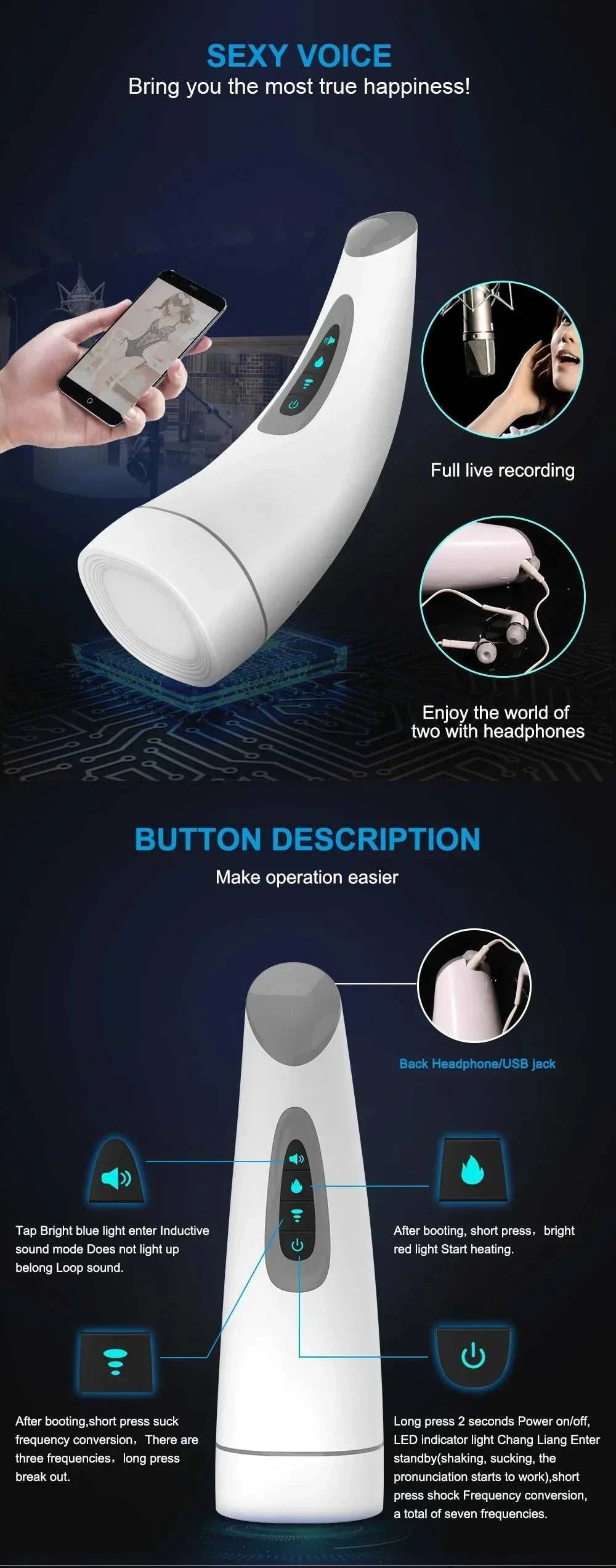 Automatic vagina sucking male masturbator with heating, suction cup, and vibration features.