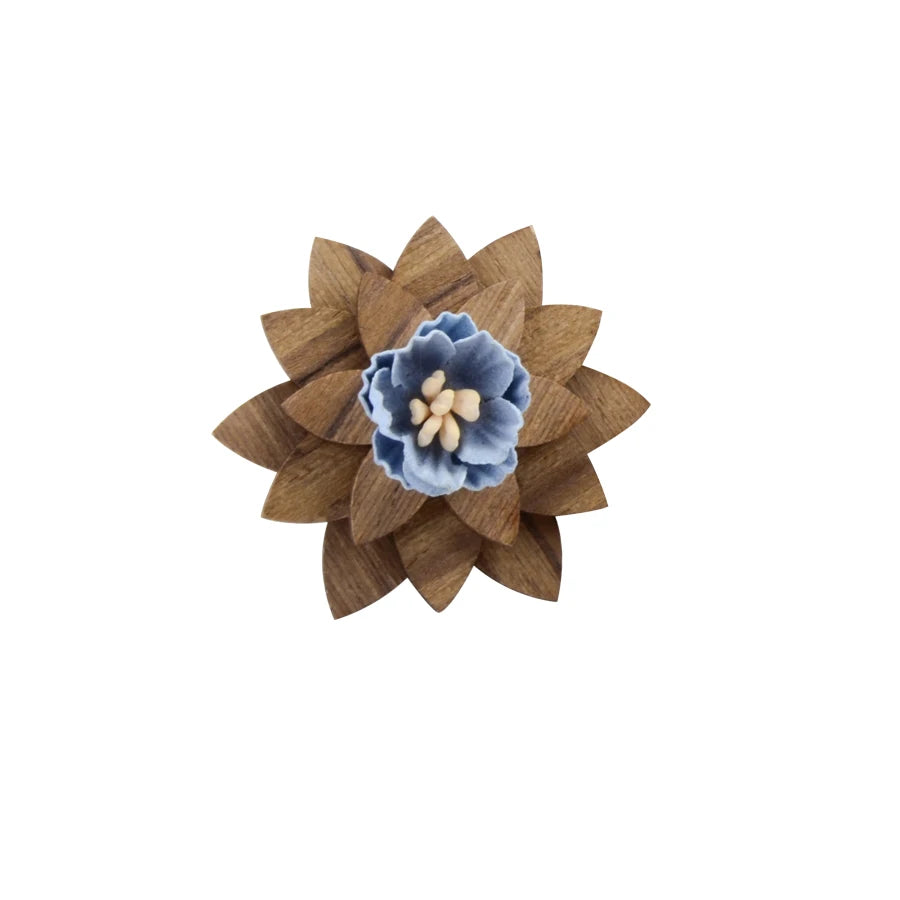 2020 Design Craved Floral Wooden Wood Bow Tit Set Navy Red Plaid Silk Pocket Square Cufflinks Broocn Bowtie Set For Mens Wedding