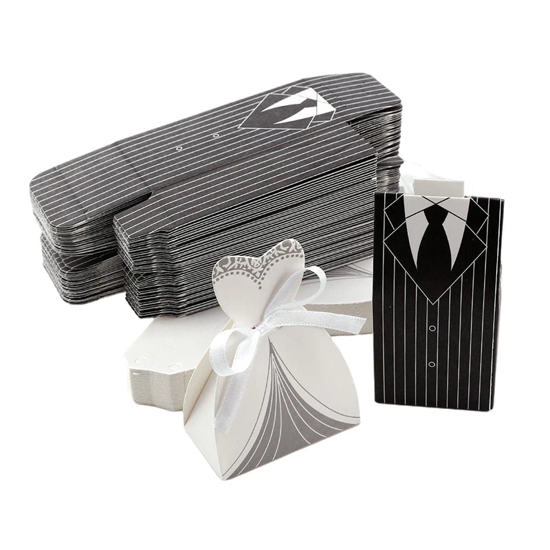 20/30pcs Bride And Groom Candy Box Wedding Favor And Gifts Box Sweet Bags With Ribbon Wedding Decoration Souvenirs Party Decor Good Vibrations