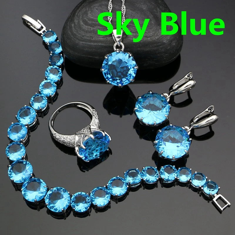 925 Sterling Silver Bridal Jewelry Sets For Women Yellow Cubic Zirconia Earrings Pendant Ring Bracelet Necklace Set Good Vibrations