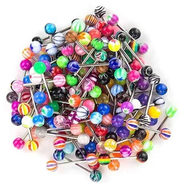 6PCS Stainless Steel Glorious Tongue Ring Bulk 14G Nipple Piercing Bar Lot Glitter Tongue Piercing Set Barbell Piercing Jewelry Good Vibrations Adult Super Store