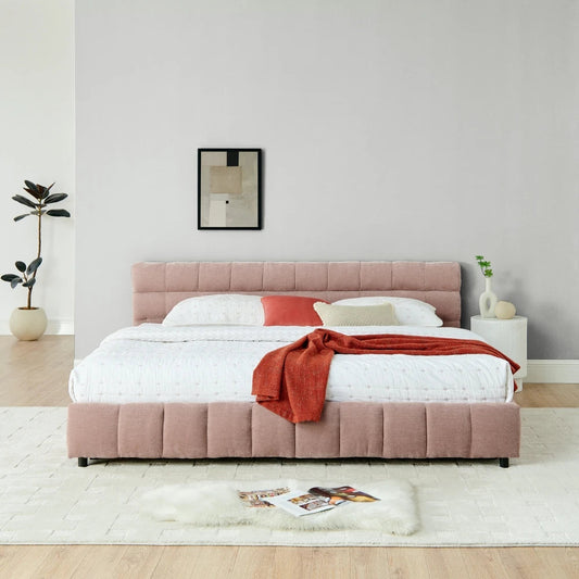 Minimalist Nordic Style Modern Master Bedroom Wooden Platform Bed Frame Tatami Fabric Japanese Style Soft Bed Floor-standing Bed Good Vibrations