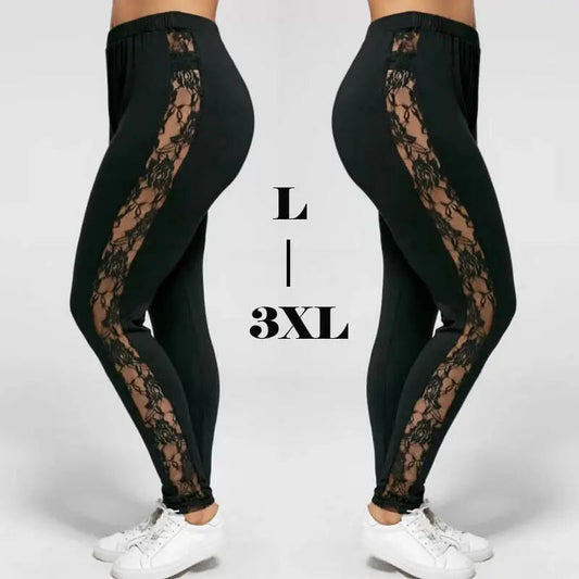 Womens Sexy Leggings Floral Lace Pants Side Sheer Black Leggings Slim Stretch Sexy Trousers Size L-3XL Good Vibrations