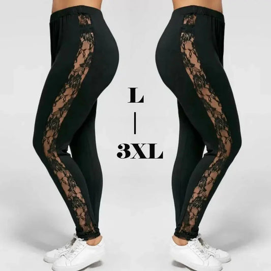 Womens Sexy Leggings Floral Lace Pants Side Sheer Black Leggings Slim Stretch Sexy Trousers Size L-3XL Good Vibrations
