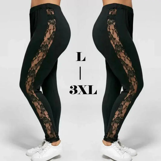Womens Sexy Leggings Floral Lace Pants Side Sheer Black Leggings Slim Stretch Sexy Trousers Size L-3XL Good Vibrations