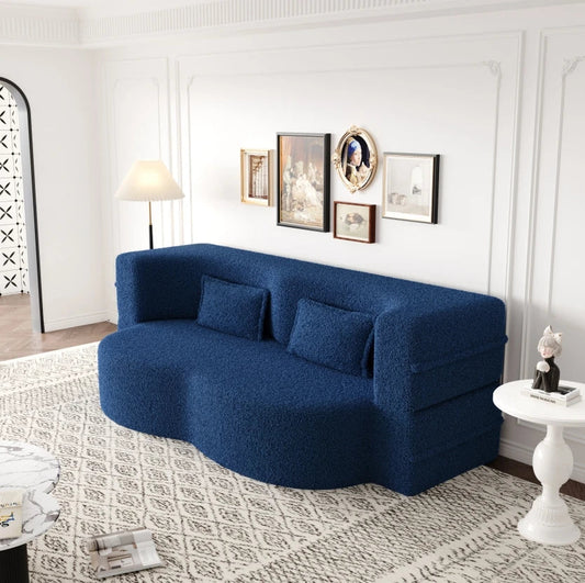 Modern One-Seater Teddy Fabric Foam-Filled Sofa Bed Convertible 15" Full Size Folding Mattress for Apartment Living Guest Use Good Vibrations
