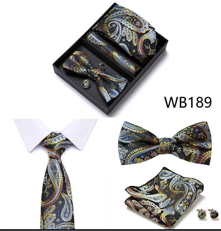 Tie For Men Formal Dress Tuxedo NeckTie Handkerchief Bow Tie Set PlaisyParty Groom Wedding Butterfly Bowtie In Box Good Vibrations