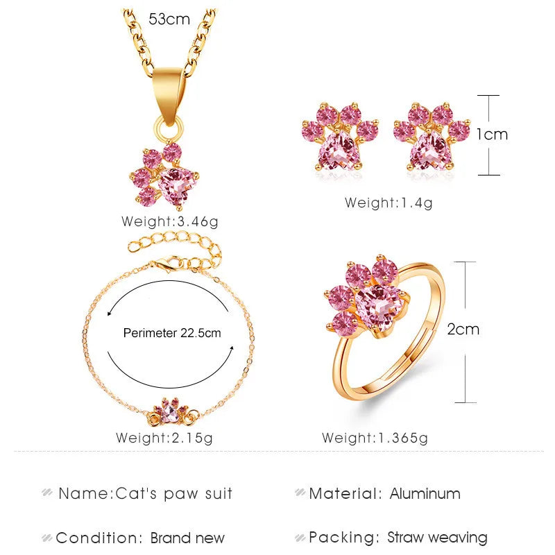 Hot Sale Elegant Luxurious Engagement Party Jewelry Set For Women Cute Cartoon Cat Paw Crystal Design Female Wedding Jewelry Good Vibrations Adult Super Store