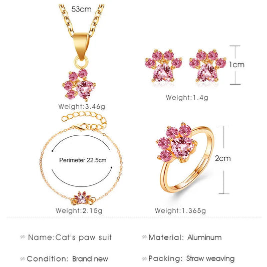 Hot Sale Elegant Luxurious Engagement Party Jewelry Set For Women Cute Cartoon Cat Paw Crystal Design Female Wedding Jewelry Good Vibrations Adult Super Store