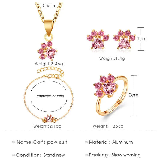 Hot Sale Elegant Luxurious Engagement Party Jewelry Set For Women Cute Cartoon Cat Paw Crystal Design Female Wedding Jewelry Good Vibrations Adult Super Store