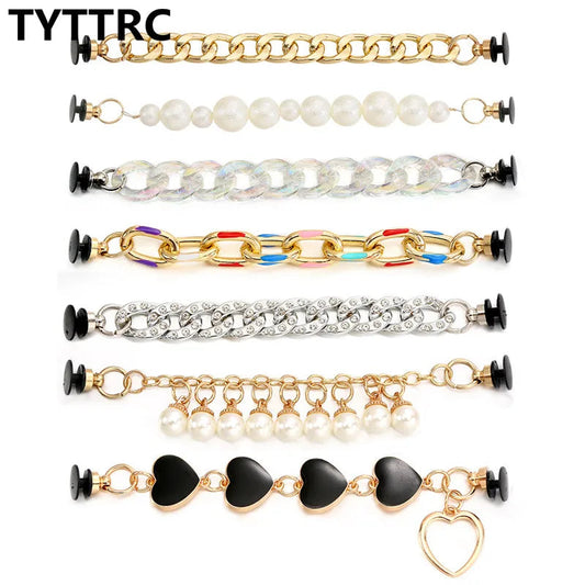 1PC New Heart Pearl Shoe Chain Shoe Charms For Croc Accessories Metal Shoe Decoration For Women Girls Shoe Buckle Gift Good Vibrations