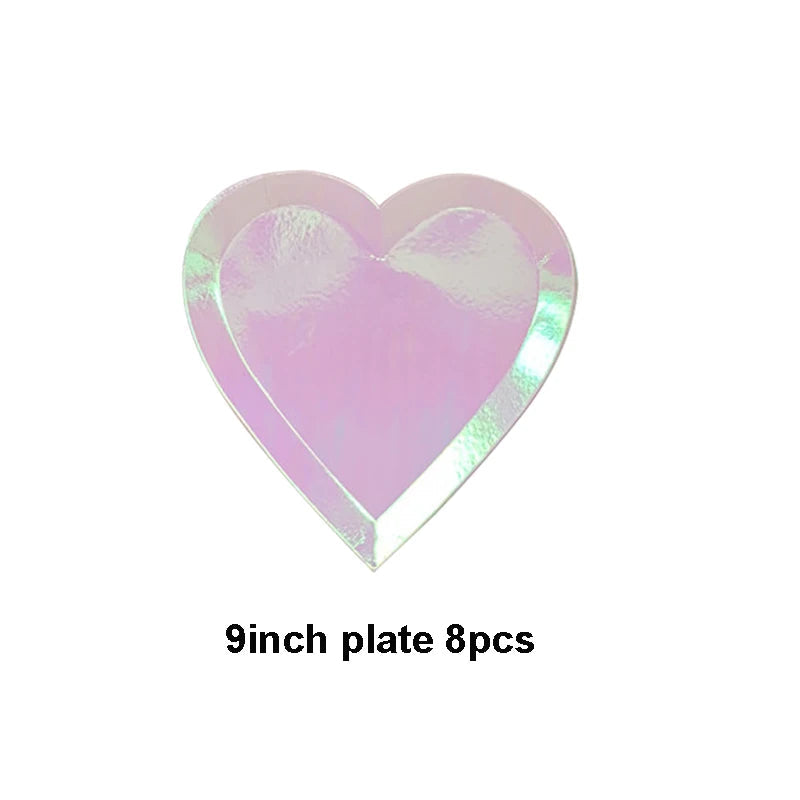 Rose Gold Disposable Tableware sets Paper Plates/cups/straws Iridescent Wedding Birthday Party Decor rainbow Dish Party Supplies Good Vibrations