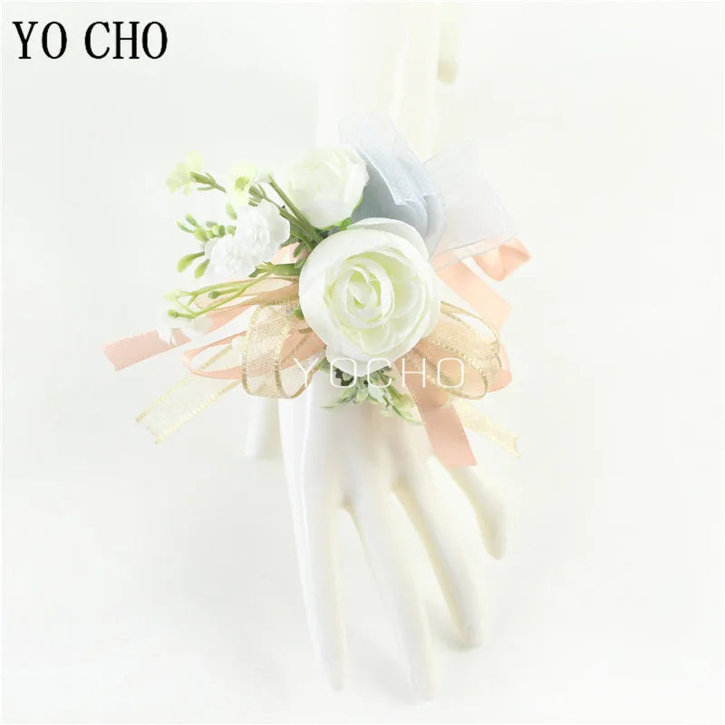 Wedding Groom Boutonniere Bride Bridesmaid Women Hand Wrist Flower Silk Rose Boutonniere Buttonhole for Marriage Party Flower Good Vibrations