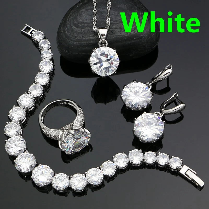 925 Sterling Silver Bridal Jewelry Sets For Women Yellow Cubic Zirconia Earrings Pendant Ring Bracelet Necklace Set Good Vibrations