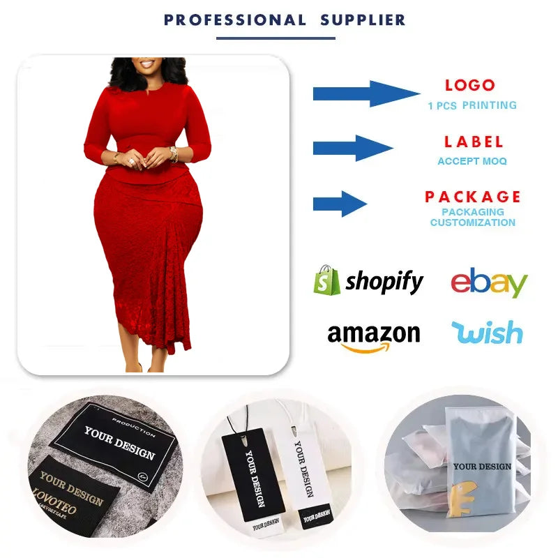 D559 Trendy Spring Dresses Women Casual Elegant Lace Patchwork Three Quarter Sleeve O-Neck Office Lady Dress African Dress Good Vibrations