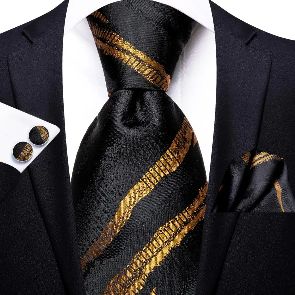Black Red Striped Silk Wedding Tie For Men Handky Cufflink Gift Men Necktie Fashion Business Party Dropshiping Hi-Tie Designer Good Vibrations