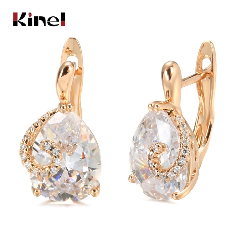 Kinel Hot Water Drop Natural Zircon Stud Earrings For Women 585 Rose Gold Color Bride Wedding Fashion Party Daily Fine Jewelry Good Vibrations