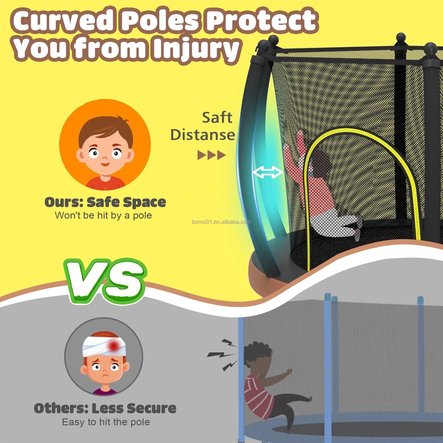 Zoshine 60" Indoor Baby Trampoline, Multi Color Mini Design Save Space,  Inside Safe Enclosure Net with Bounce Jumping Mat Good Vibrations