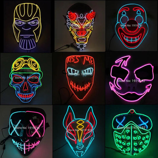 Halloween Carnival Party Costume Decoration Luminous LED Mask Halloween Mask LED Maske Light Up Party Masks for Glow Party Good Vibrations