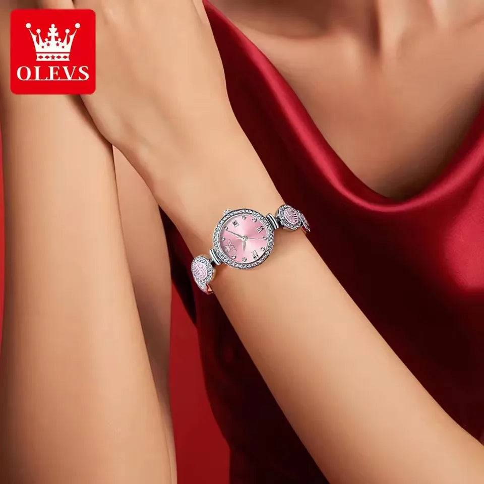 Olevs 5630 Watch Waterproof Quartz Movt Wristwatch Women Luxury Red Top Brand Diamond Exclusive Blessing Bracelet Women Watches Good Vibrations