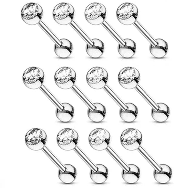 6PCS Stainless Steel Glorious Tongue Ring Bulk 14G Nipple Piercing Bar Lot Glitter Tongue Piercing Set Barbell Piercing Jewelry Good Vibrations Adult Super Store