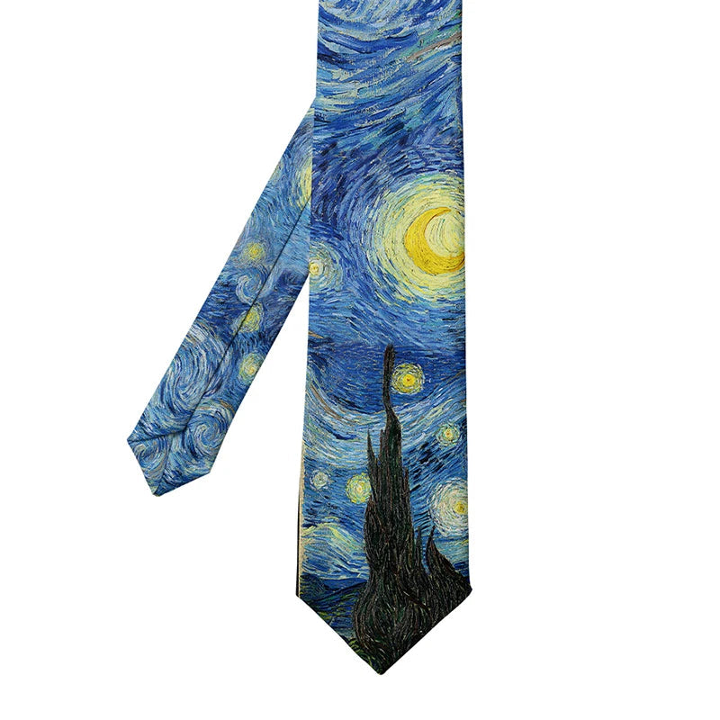 3D Printed 8cm Wide Men's Tie Van Gogh Oil Painting Starry Moon Night Fun Tie Casual Party Wedding Suit Dress Neck Tie For Men Good Vibrations