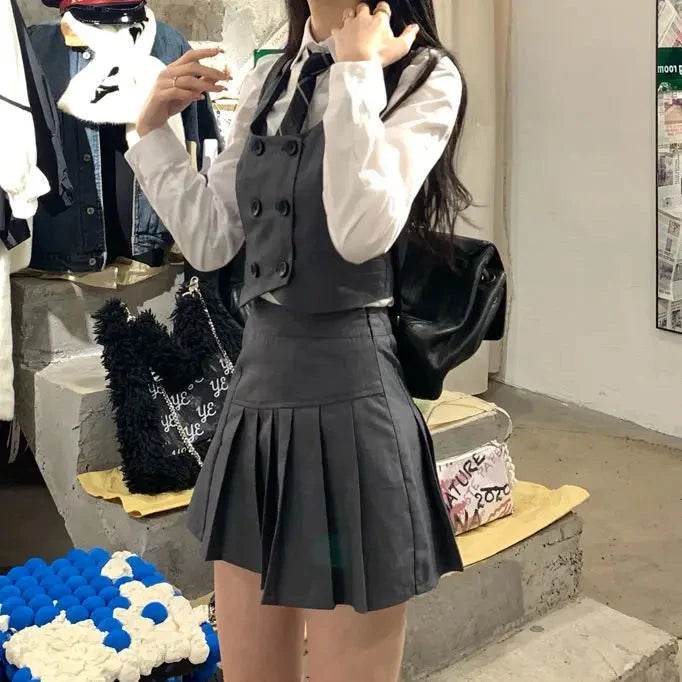 2021 Japanese School Uniform White Three Lines College High School Girls Student Uniforms Sailor Suit White Tops Pleated Skirt Good Vibrations Adult Super Store