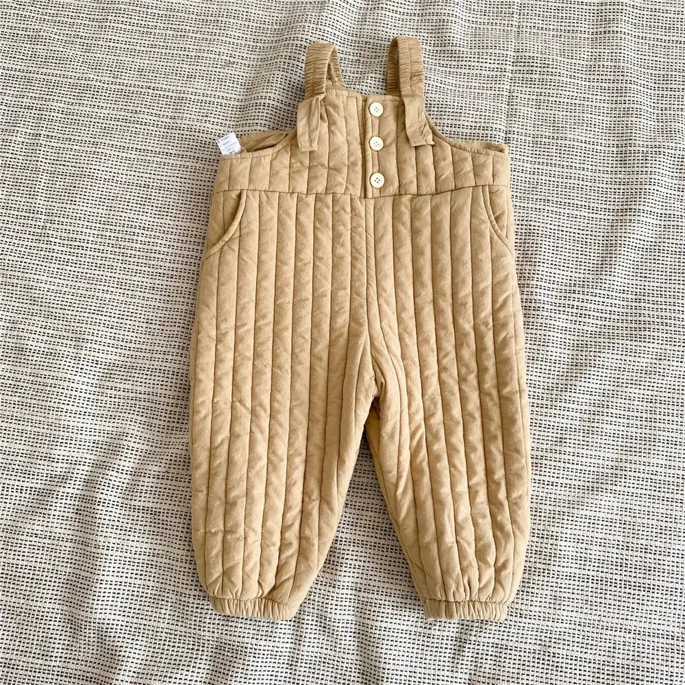 2021 Autumn Winter unisex solid color quilted overalls Korean style boys and girls warm thick casual suspender trousers 2-6Y Good Vibrations