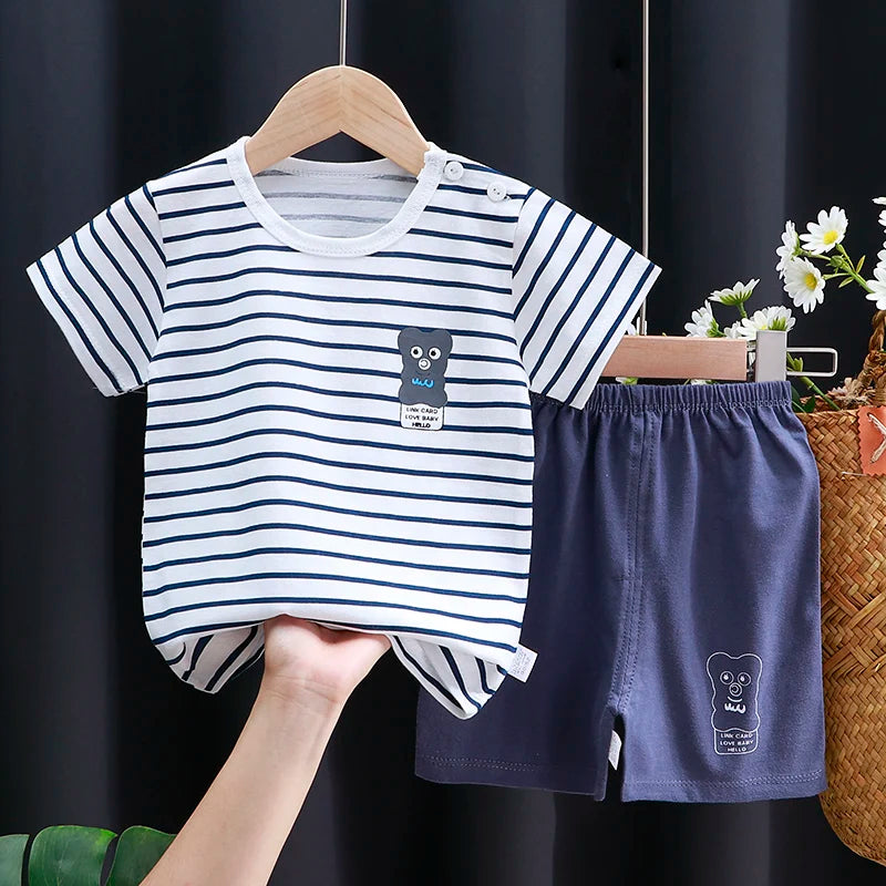 Kids Clothes Set Baby Boy/Girl T-Shirt + Shorts Summer Clothing Cotton Cartoon Casual Boys Tracksuit Children Baby Clothes Set Good Vibrations