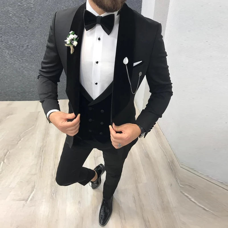 Morili One Button Wedding Party 3 Piece Suit for Man Velveteet Collar Slim Fit Waistcoat With Double Buttons MMSB46 Good Vibrations