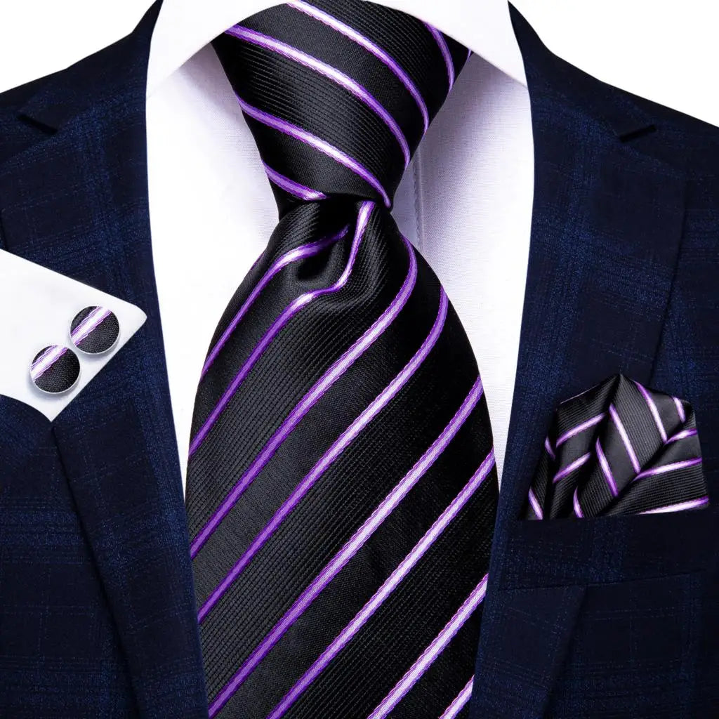 Black Red Striped Silk Wedding Tie For Men Handky Cufflink Gift Men Necktie Fashion Business Party Dropshiping Hi-Tie Designer Good Vibrations
