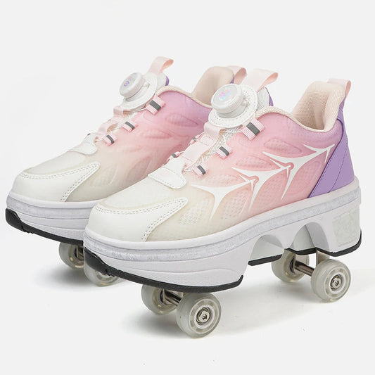 Factory New Kick Roller Shoes Cool Style Skate Shoe Kick Out with 4wheels Children Sliding Young Adjustable Roller shoes Sneakers Good Vibrations
