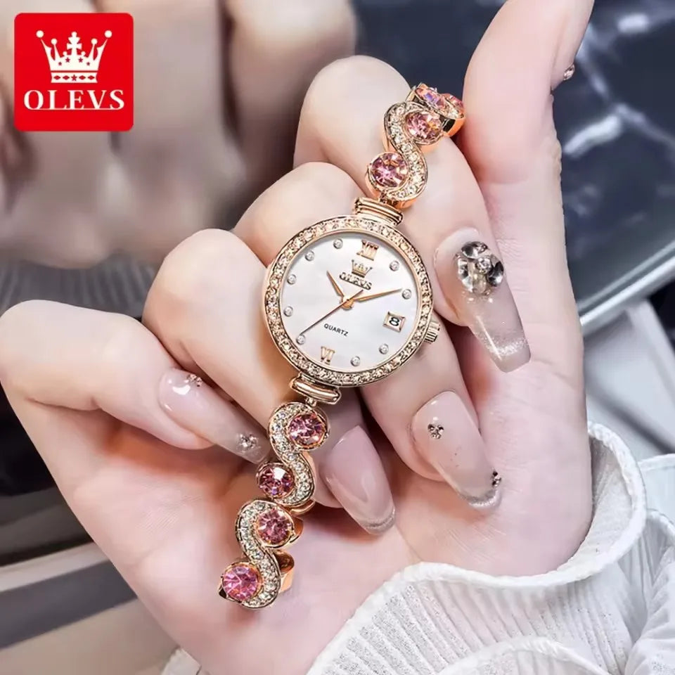 OLEVS 5633 Women's Wristwatch Elegant Luxury Quartz Watch Ladies Fashion Waterproof Diamond Bracelet Watches Sapphire Girl Clock Good Vibrations
