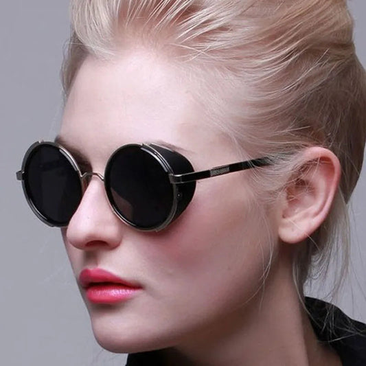 SHAUNA Vintage Women Steampunk Retro Coating Men Round Sunglasses Brand Designer Punk Sun Glasses UV400 Good Vibrations