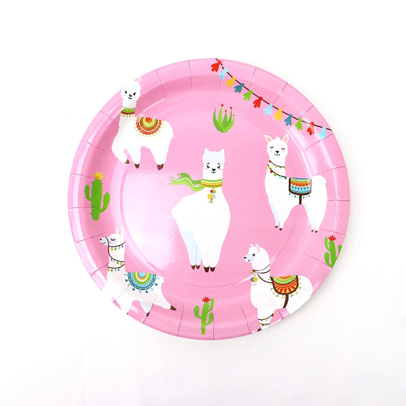 Llama Party Disposable Tableware Cartoon Cactus Alpaca Paper Plates Cups Kids Birthday Party Decoration Baby Shower Supplies Good Vibrations