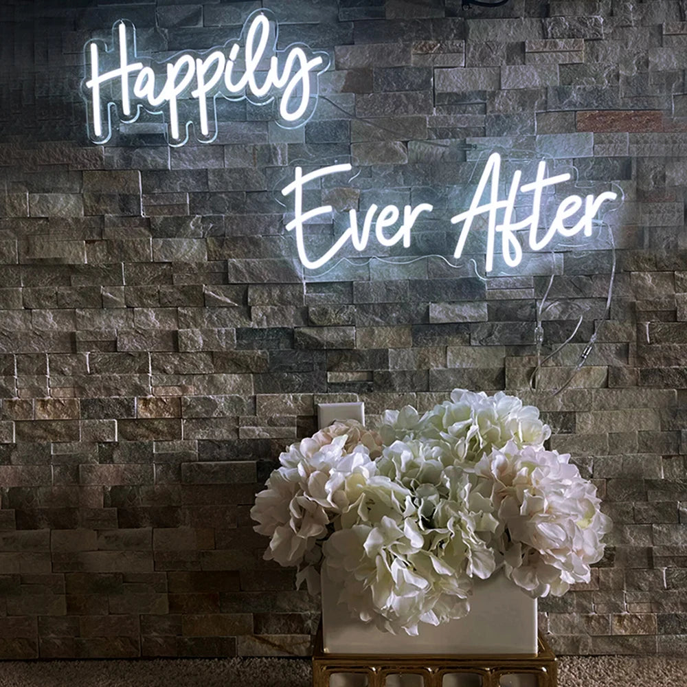 Happily Ever After Neon Sign Wedding Party Lights Event Background Decorative Lights Dimmable Good Vibrations