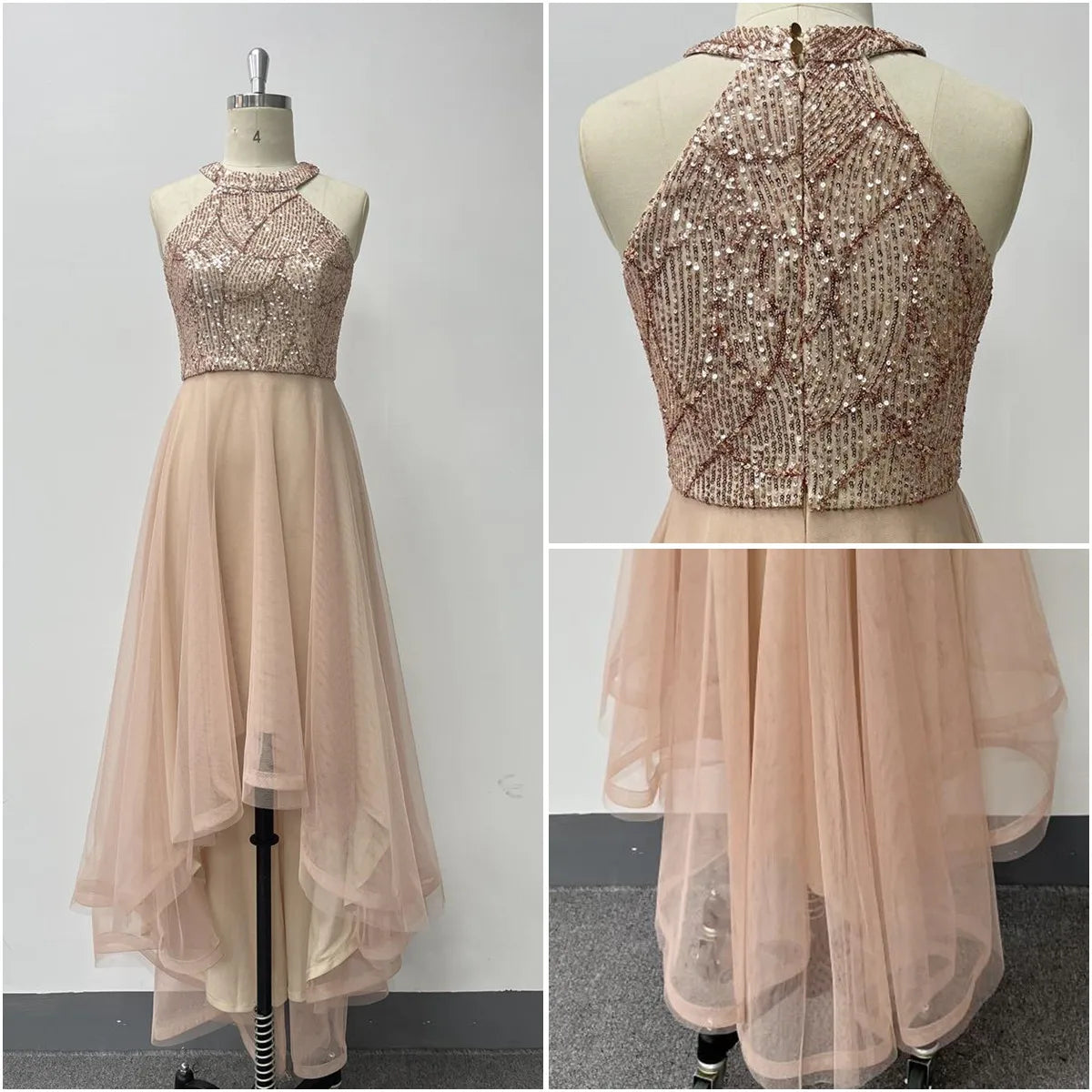 TW00128 Gowns for Women Evening Dresses Splice Multi Layer Mesh Sleeveless Halter Irregular Sequin Ball Gown Party Prom Dresses Good Vibrations