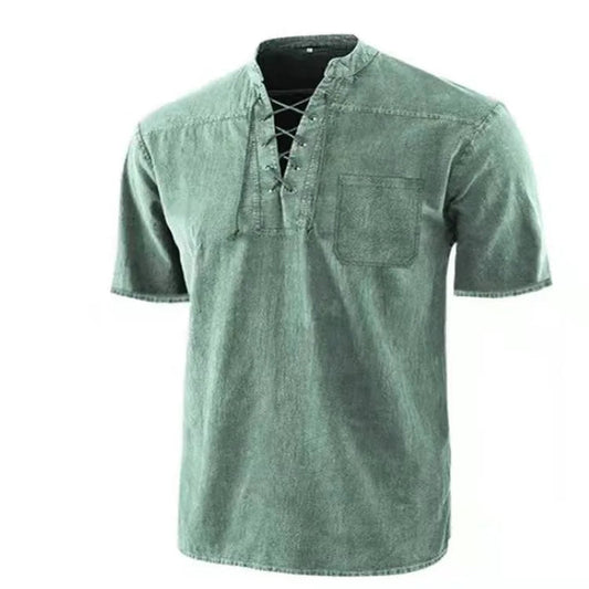 Men's Pirate Shirt Steampunk Retro Lace-Up Shirt Medieval T-Shirts Casual Tunic Tops Tee Gothic Halloween Costume Good Vibrations