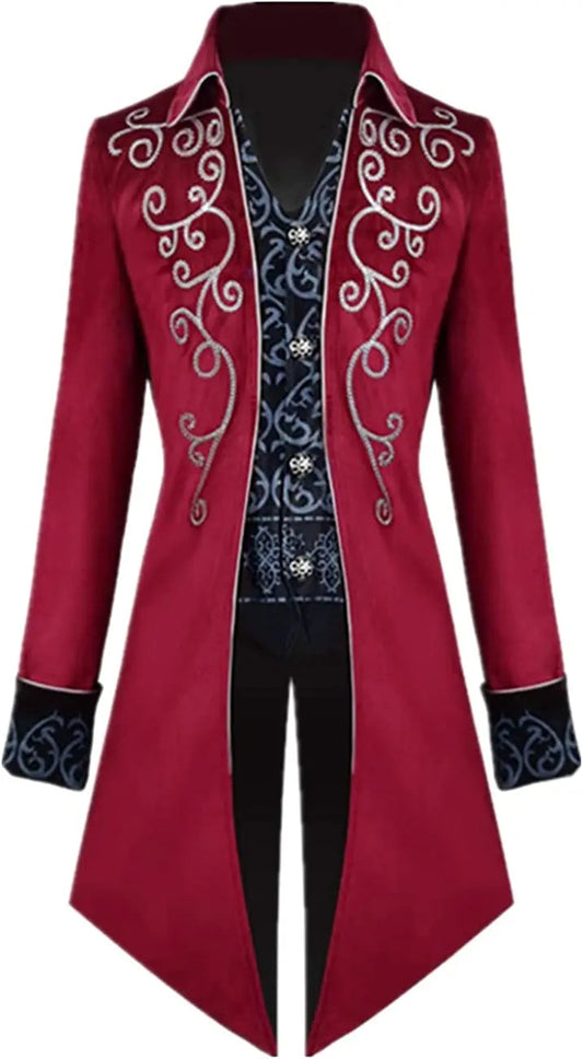 Medieval Men's Steampunk Vintage Tailcoat Jacket Gothic Victorian Frock Coat Uniform Halloween Costume Good Vibrations