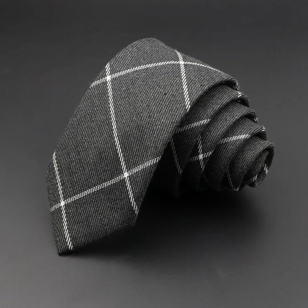 Mens Ties 6cm Classic Cotton Handmade Skinny Grey Plaid Neckties Striped Narrow Collar Slim Cashmere Casual Tie Accessories Gift Good Vibrations