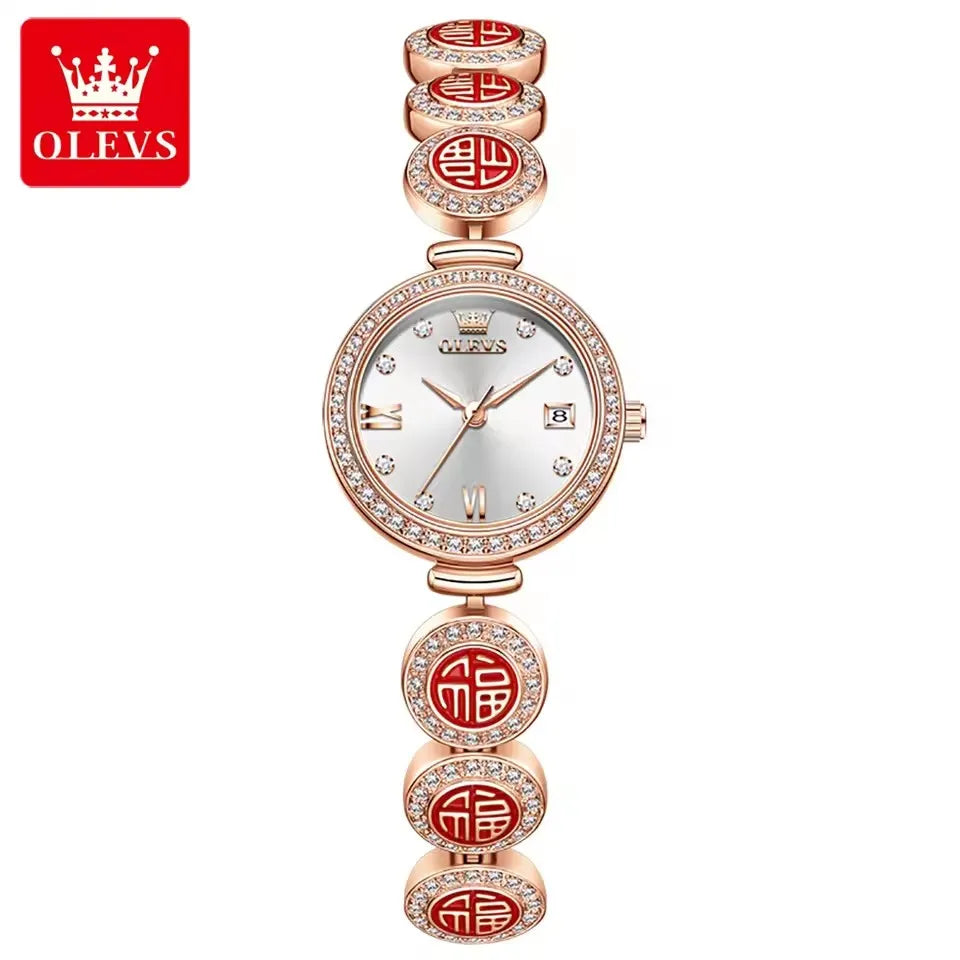 Olevs 5630 Watch Waterproof Quartz Movt Wristwatch Women Luxury Red Top Brand Diamond Exclusive Blessing Bracelet Women Watches Good Vibrations