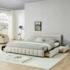 Modern Luxury Queen/King Size Upholstered Bed Frame Soft Chenille Fabric Bedroom Furniture with Wooden Structure Good Vibrations