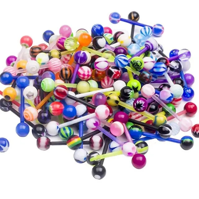 6PCS Stainless Steel Glorious Tongue Ring Bulk 14G Nipple Piercing Bar Lot Glitter Tongue Piercing Set Barbell Piercing Jewelry Good Vibrations Adult Super Store