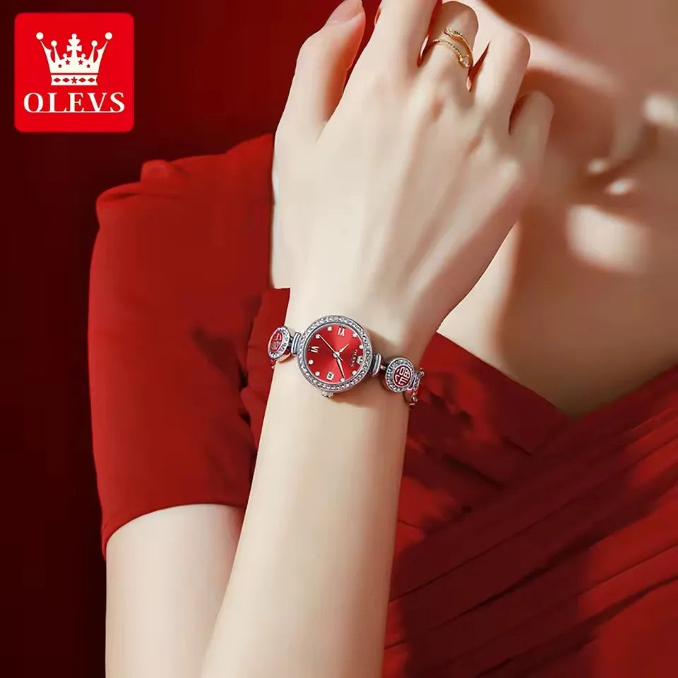 Olevs 5630 Watch Waterproof Quartz Movt Wristwatch Women Luxury Red Top Brand Diamond Exclusive Blessing Bracelet Women Watches Good Vibrations