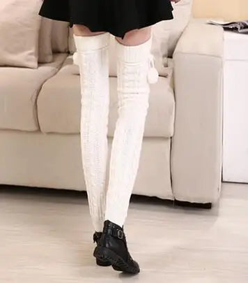 2018 New Fashion Casual Women Warm Winter Knitted Leg Warmers Knitted Socks Crochet Long Boots Socks with Hairball Good Vibrations