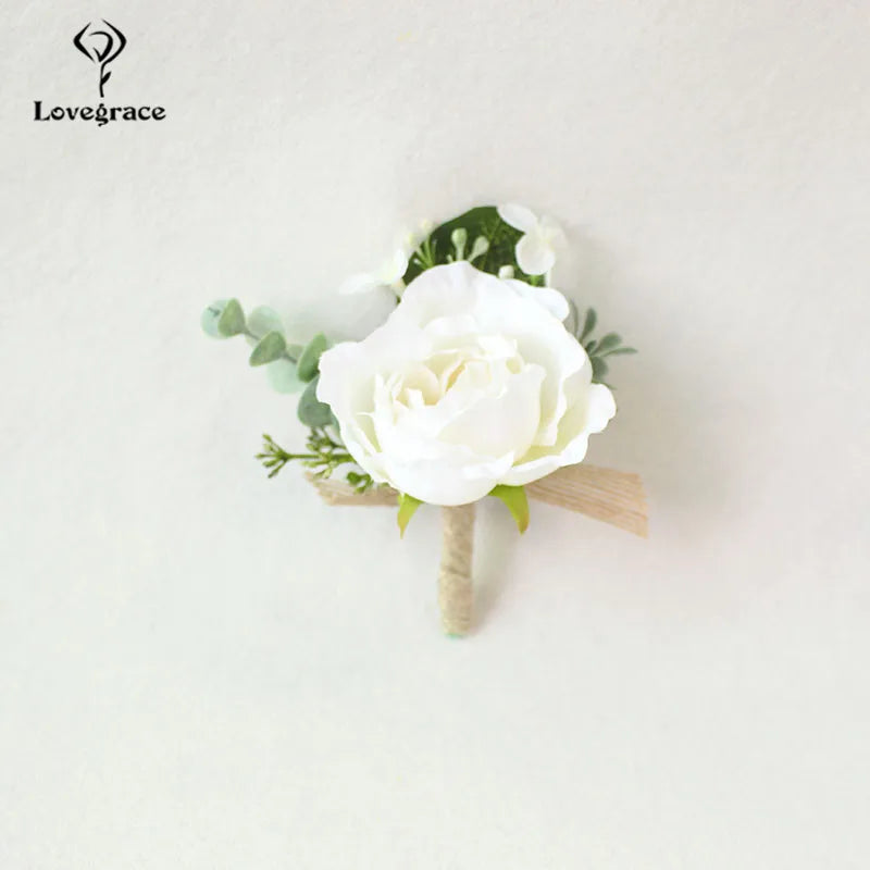 Wedding Boutonnieres White Pink Silk Roses Wrist Corsage Bracelets Bridesmaid Flowers Groom Brooch Marriage Cuff Wrist Corsages Good Vibrations