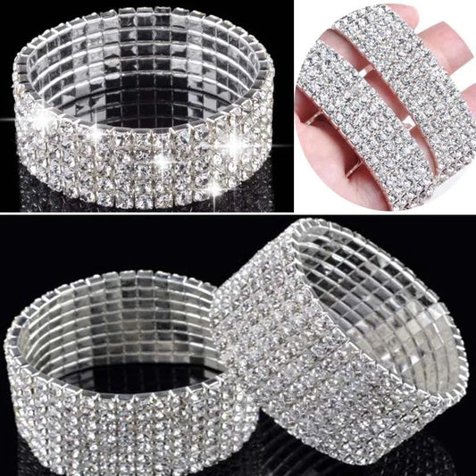 1/2/3/4/5 Rows Bracelet Fashion Wedding Jewelry For Bridal, Crystal Rhinestone Stretch Bracelet Bangle Bling Wristband For Women Good Vibrations