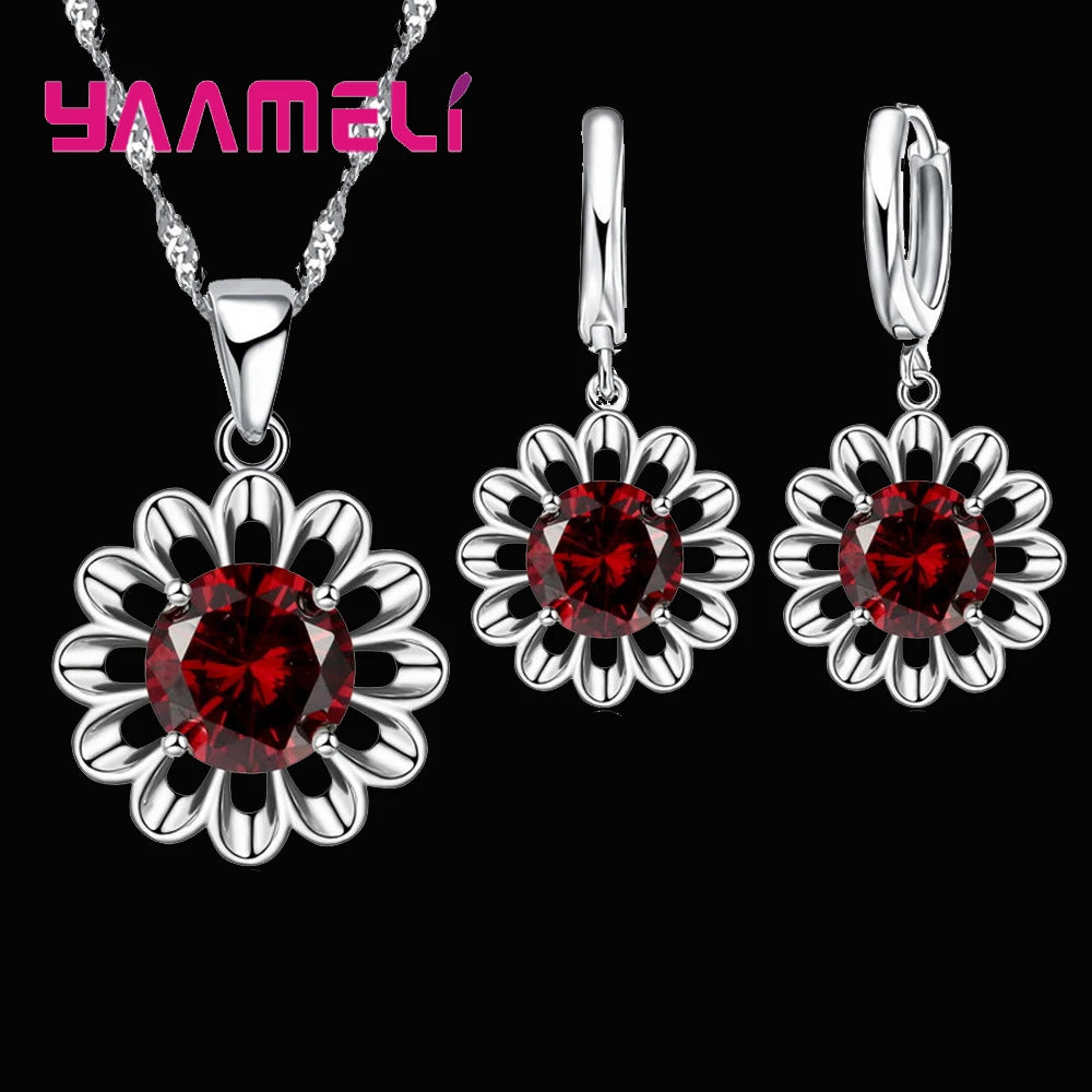 New Fashion Wedding Jewelry Set Women Top Quality 925 Sterling Silver Color Crystal Pendant Necklace Hoop Earring Big Promotion Good Vibrations