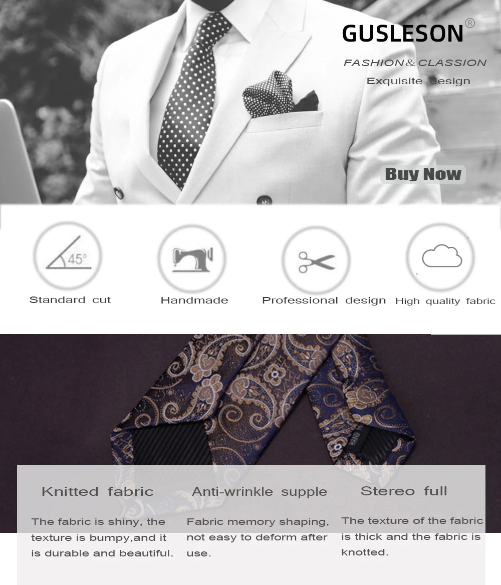 GUSLESON Quality Bowties For Wedding Mens Solid Color Two Layer Pre-tied Bow Tie and Pocket Square Cufflinks Set with Gift Box Good Vibrations